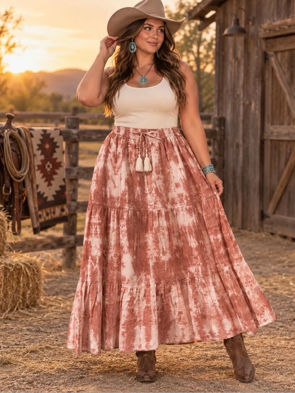 New Direction NWT XL Tie Dye Tiered Boho Western Maxi Skirt